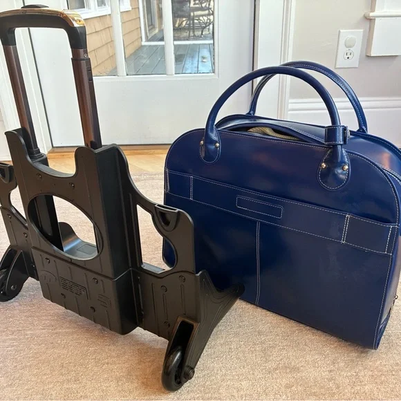 McKlein Blue Leather Briefcase for 15" Laptop with Wheels - Picture 4 of 7